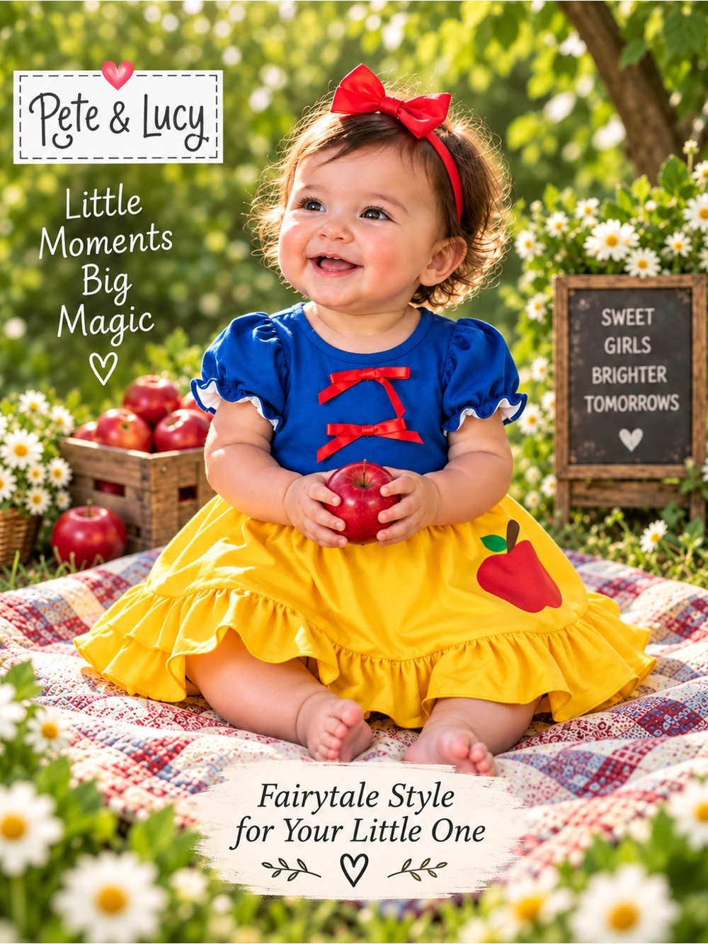 Pete & Lucy Baby Girls 0-6M Fairytale Apple Dress NWT Blue Yellow